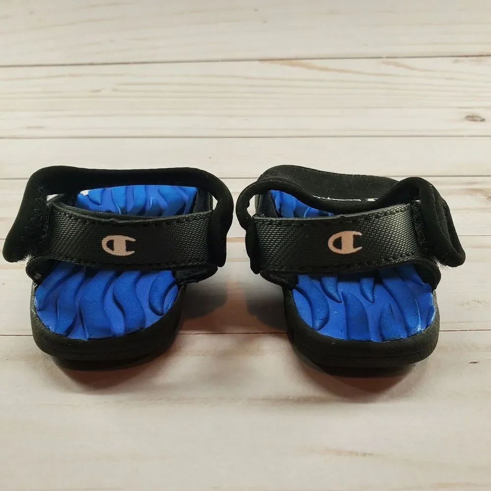 Champion Toddler Unisex 3W Water Shoes Open Toe Strap‎ Easy Access Black Blue